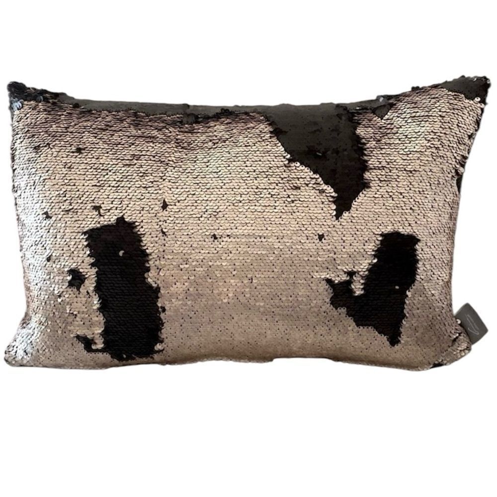 NWOT NEW Aviva Stanoff Black/Bronz Gold Sequin Accent Luxury Down Filled Pillow - Picture 2 of 9
